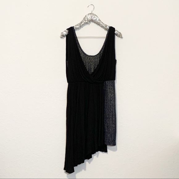 Free People Eleanor Black Blue Metallic Gold Grecian Mini Dress Size Large - Picture 4 of 14